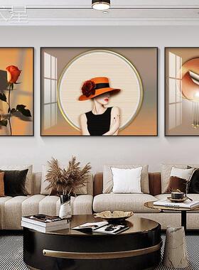 人物瓷奢现LP-3101代客厅装饰画三联沙背景墙挂轻画镶钻晶发主卧