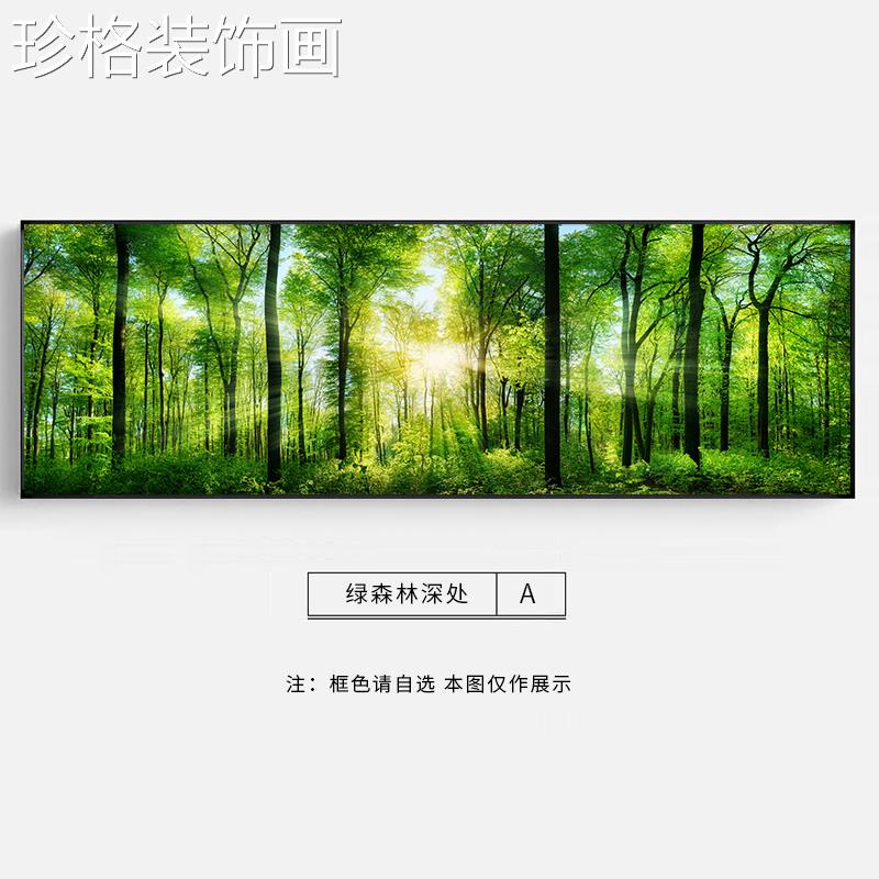 山水森林客厅装12033-15饰画横版室床头卧背景画酒店挂绿树墙木林图片