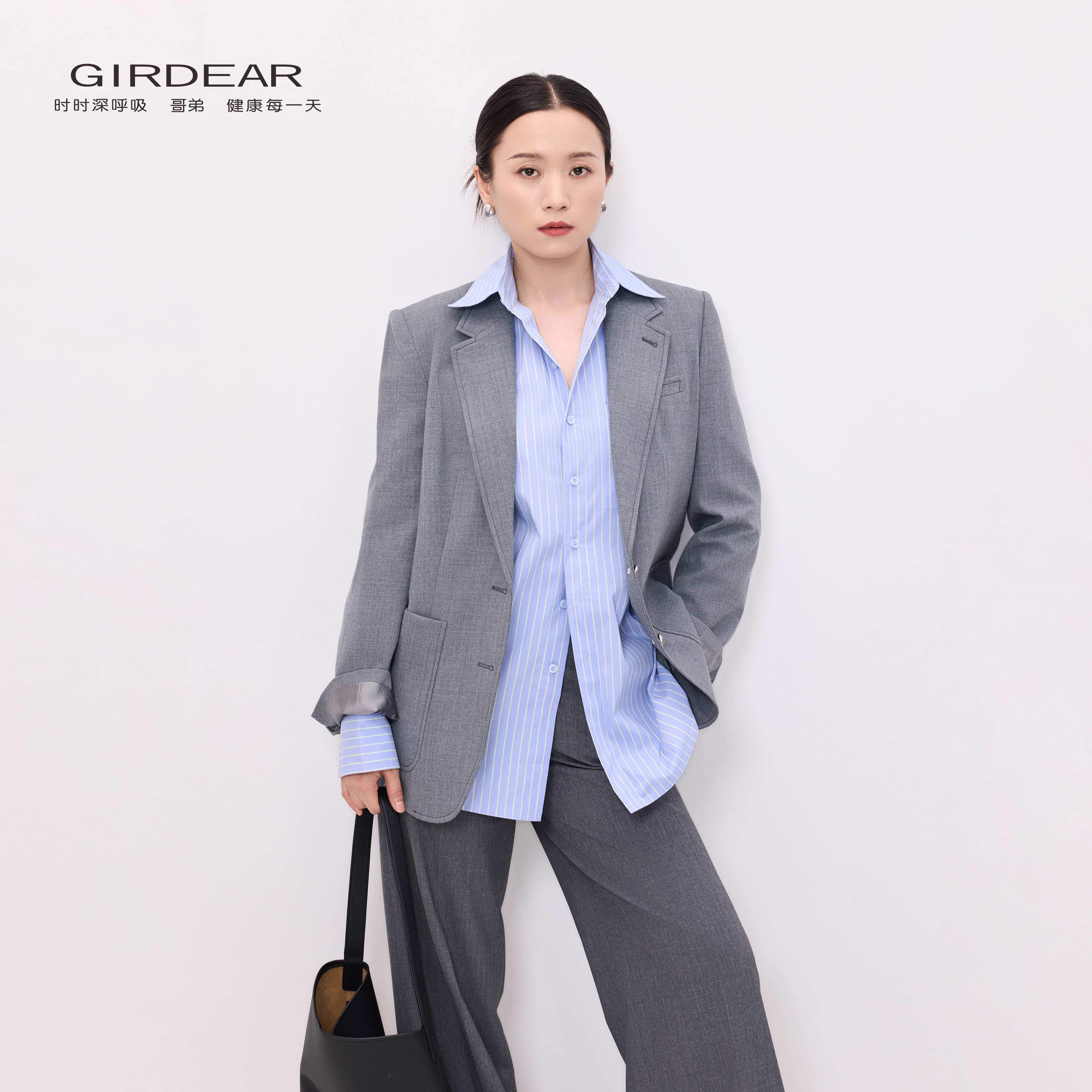 Girdear/哥弟秋冬通勤宽松西装外套女复古气质休闲小西装14