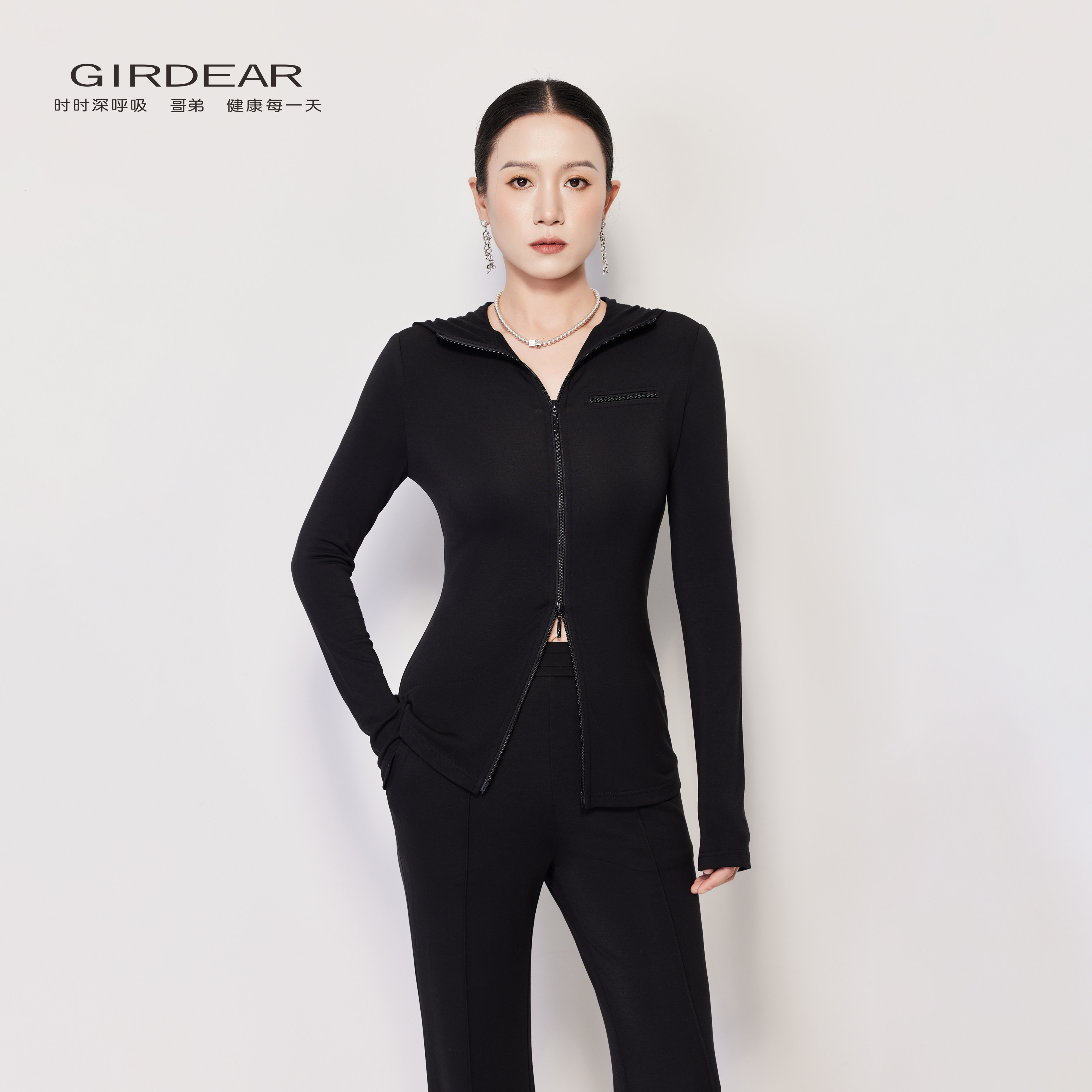 Girdear/哥弟早秋法式短外套连帽拉链薄款通勤瑜伽服140054图片