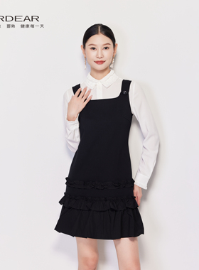 Girdear/哥弟新款气质减龄挺阔多层荷叶边设计无袖洋装裙150051