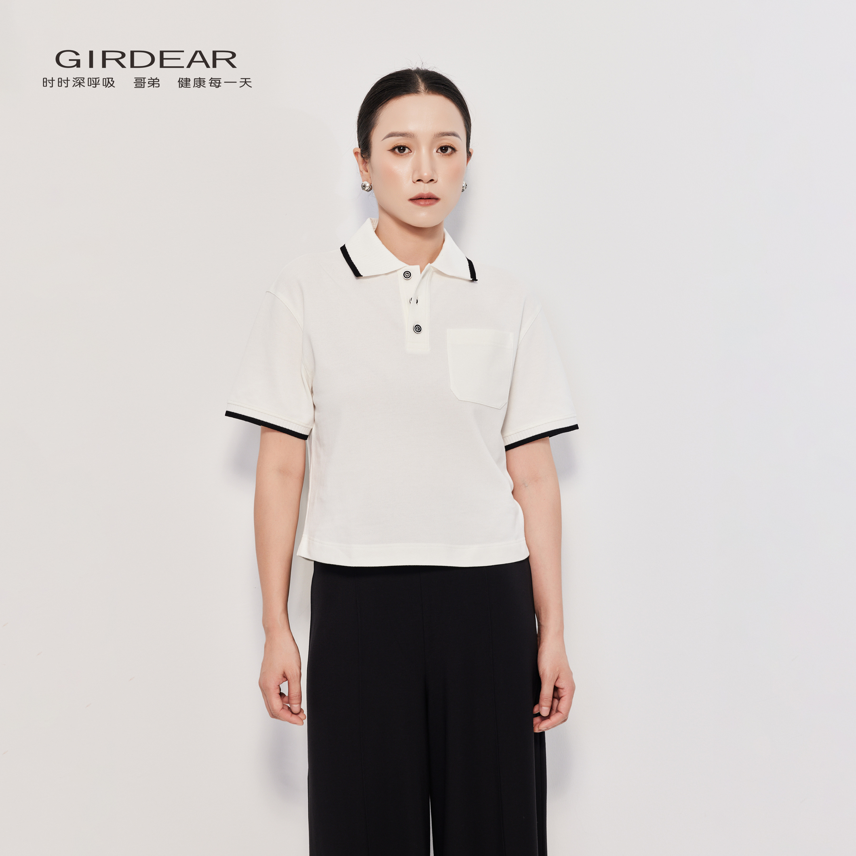 哥弟秋季Polo领针织衫女短袖