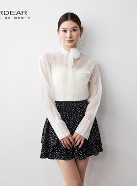 Girdear/哥弟法式轻熟优雅风蕾丝衫女长袖立领气质上衣130050
