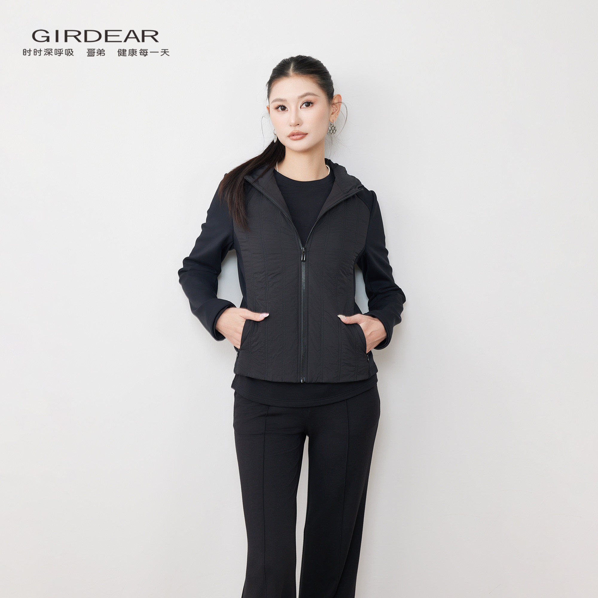 气质微连帽拉链修身显瘦棉服