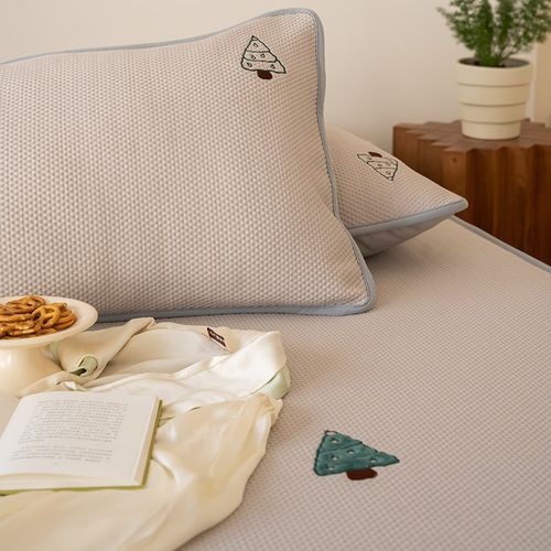 绣花床笠款凉席三件套 可爱冰丝空调席子床笠款柔软透气水洗机洗