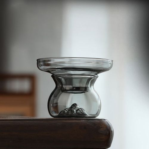 玻璃茶漏茶架烟灰色观山造型耐高温滤茶茶隔品茗茶道茶具分茶杯子