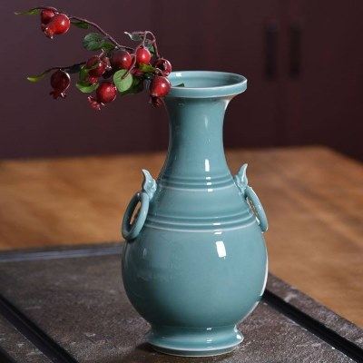 龙泉青瓷创意花瓶陶瓷花器工艺品客厅插花摆件兽耳尊瓷器收藏品,家居饰品,花瓶,淘宝优惠券,粉丝福利购,淘宝优惠卷