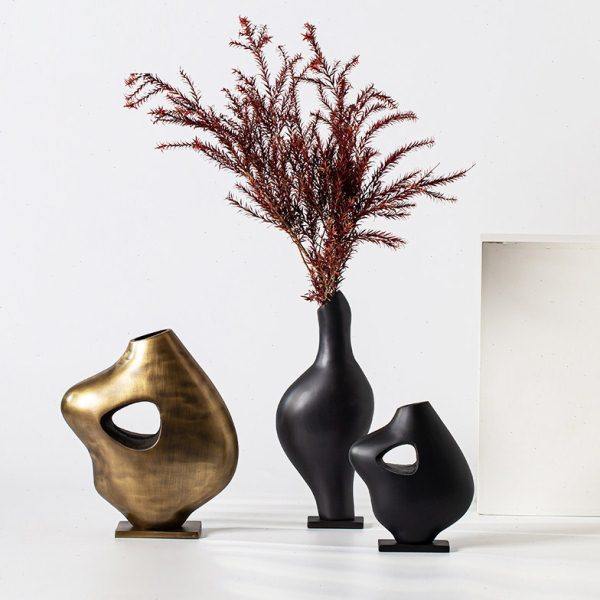 轻奢样板房间玄关餐桌面茶几镂空插花瓶软装饰品售楼处书房器摆件,家居饰品,花瓶,淘宝优惠券,粉丝福利购,淘宝优惠卷