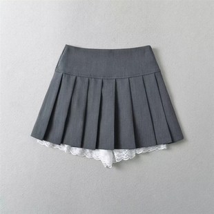 新款 甜美俏皮学院风灰色a字百褶裙女春夏季 小个子jk半身裙短裙子
