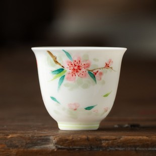 陶瓷手绘桃花茶杯主人杯家用高档精致小茶杯茶具品茗杯单杯定制