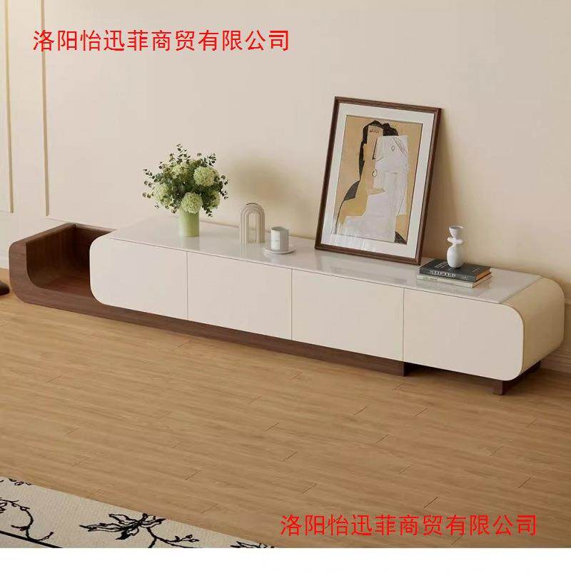 中古风简约家用可伸缩微晶石电视柜客厅家用法式复古小户型落地款
