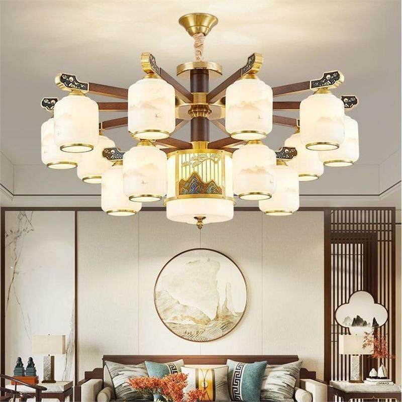 新中式吊灯高端全铜实木客厅灯简约大气卧室书房灯餐厅吊灯