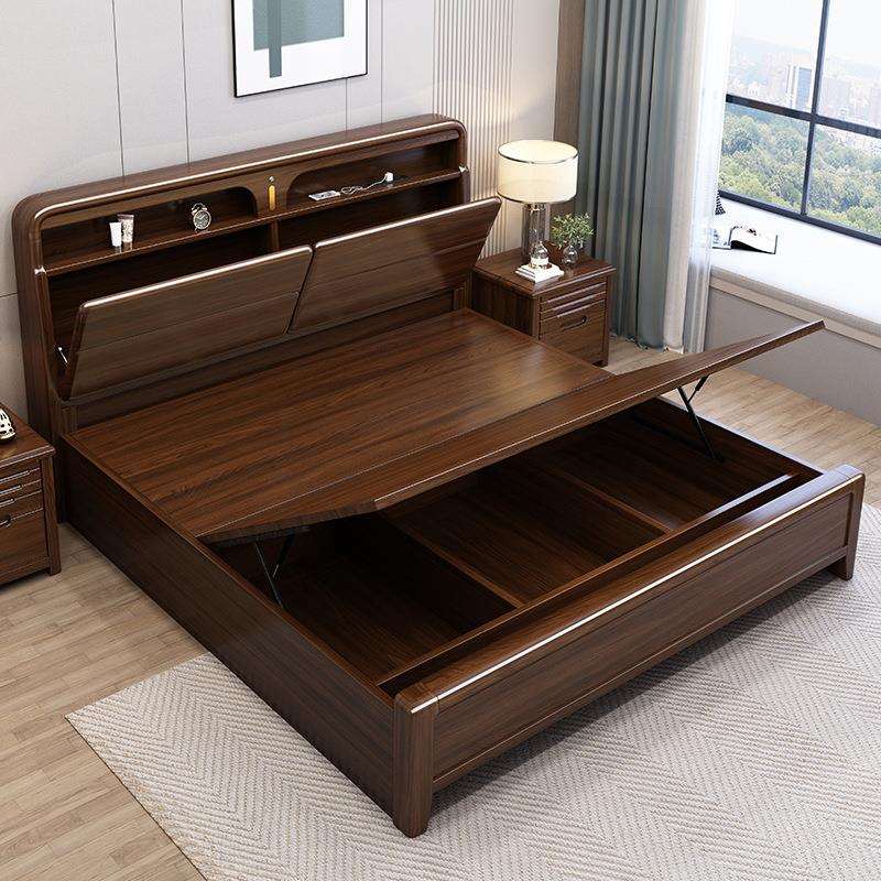胡桃木高箱储物床实木双人床中式实木床2米x2米2全实木卧室箱式床
