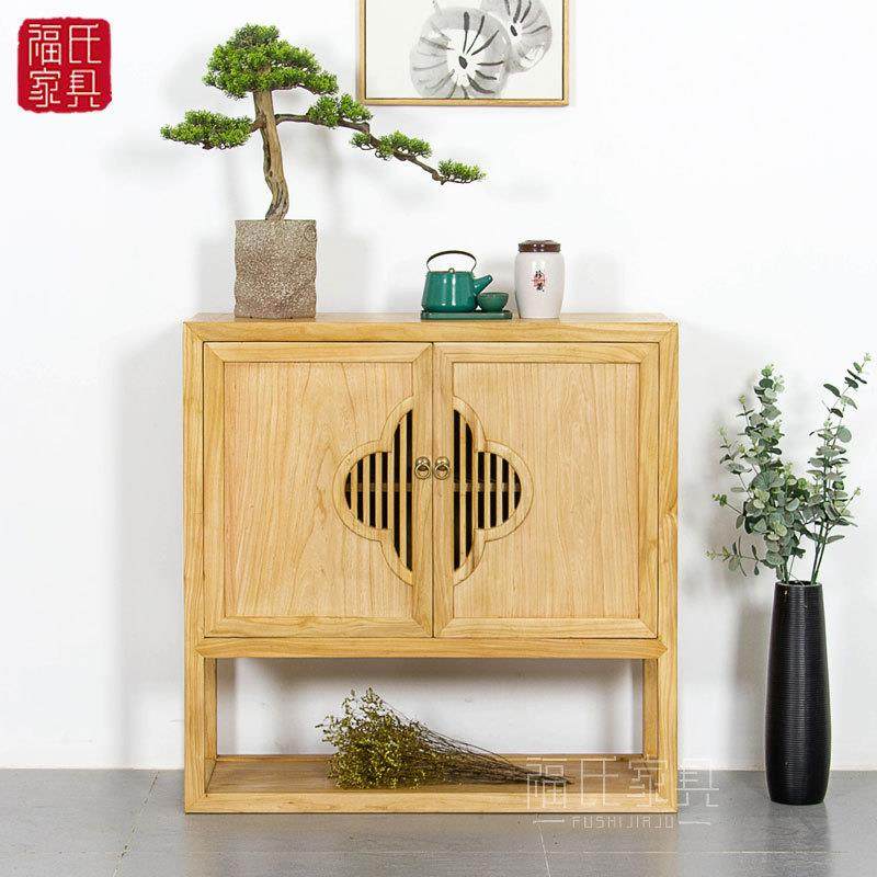 中式实木餐边柜厨房碗柜现代简约老榆木餐厅酒柜茶水柜客厅收纳柜