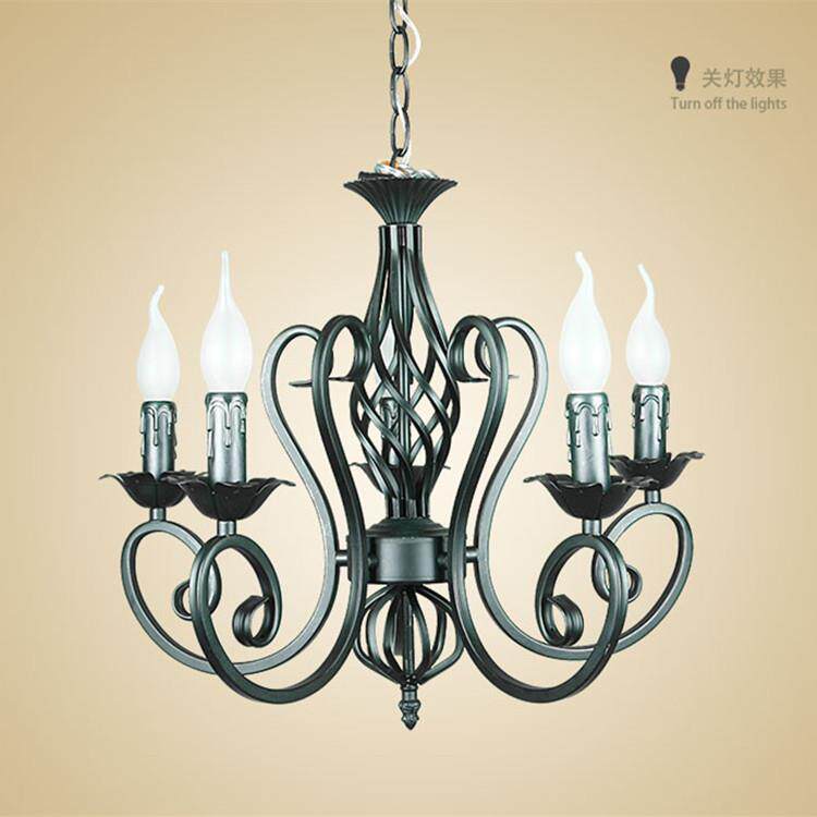 欧式蜡烛灯吸顶卧室灯灯具餐厅客厅灯家装5头铁艺吊灯复古