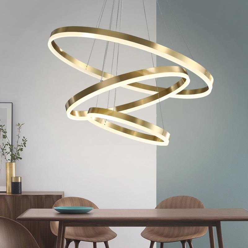 北欧全铜圆环客厅吊灯圆环现代简约卧室餐厅商用售楼部跨境办公灯