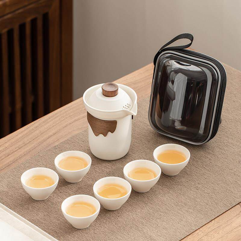 陶瓷户外便携旅行茶具套装露营快客杯一壶六杯随身泡茶壶茶杯定制