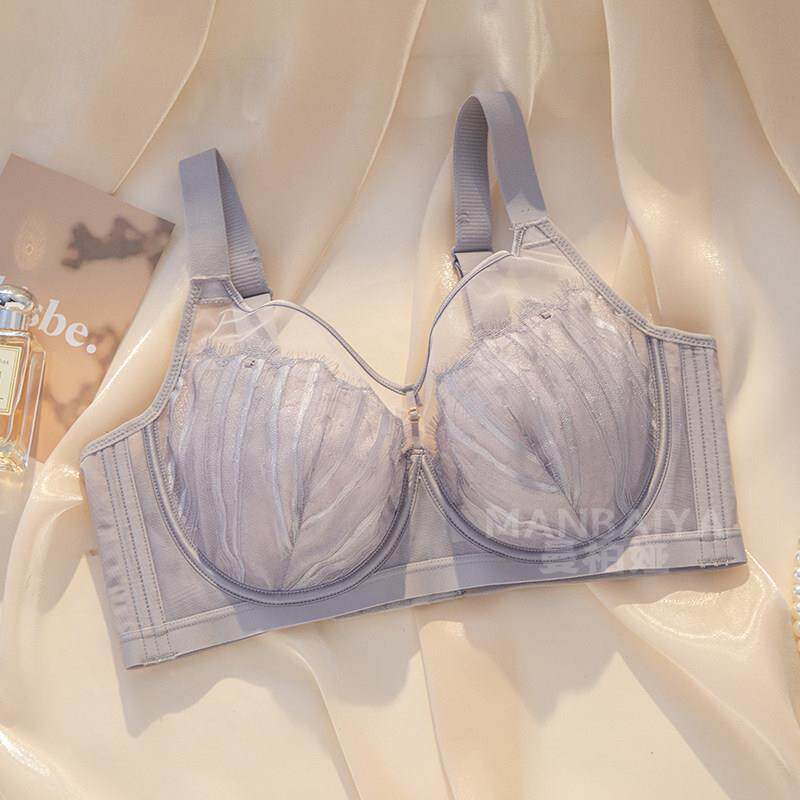 内衣女大胸显小胸薄款无杯软钢圈蕾丝小可爱调整型收副乳防下垂胸