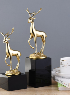 欧式玄关客厅铜鹿摆件新中式家居装饰招财鹿三件套酒柜乔迁工艺品