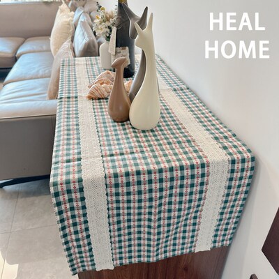 法式复古提花格子布带绗缝棉餐桌桌旗餐垫桌垫长条斗柜电视柜盖巾