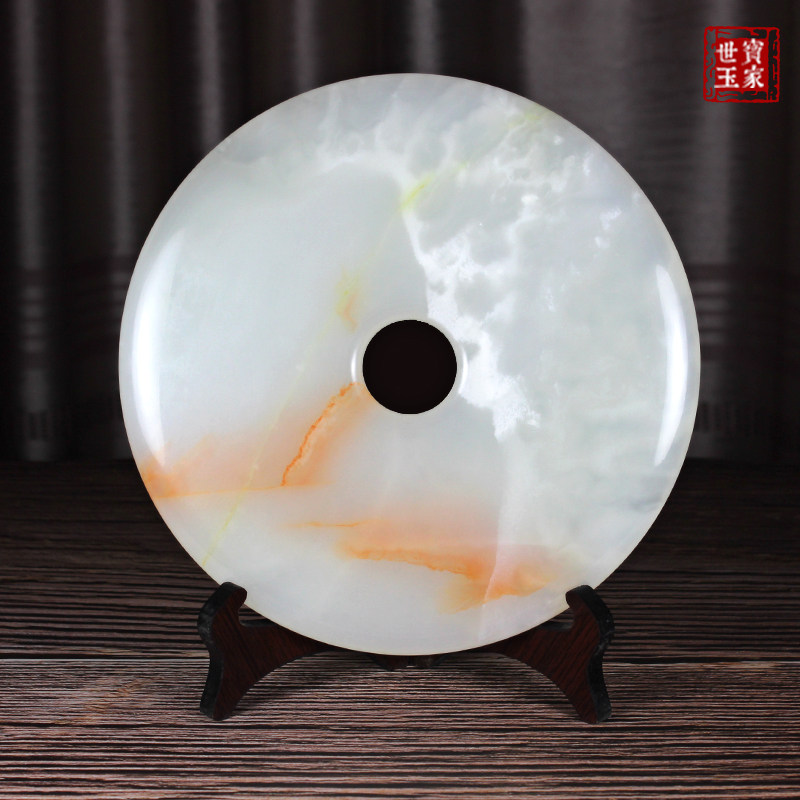 天然玉石镇宅保平安办公室家居客厅红花冰玉扣和氏璧乔迁装饰礼品