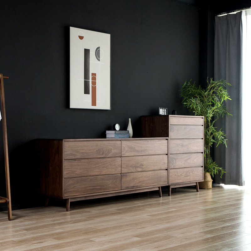 北美黑胡桃木斗柜北欧五六斗组合储物柜客厅电视柜卧室床尾收纳柜