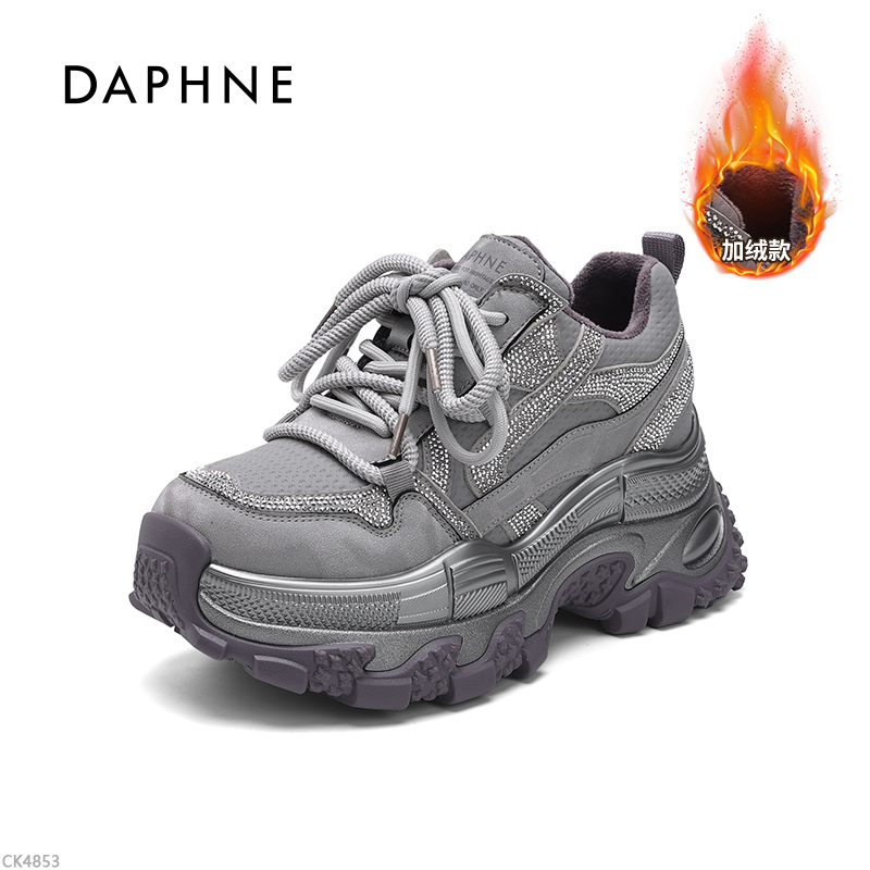 达芙妮女鞋厚底加绒老爹鞋保暖