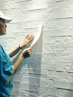 3d立体砖纹墙贴加厚白色文化石壁纸卧室电视背景墙纸自粘防水防潮