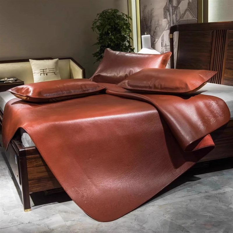 牛皮席头层水牛皮凉席1.5米1.8米M真皮加厚单双人三件套