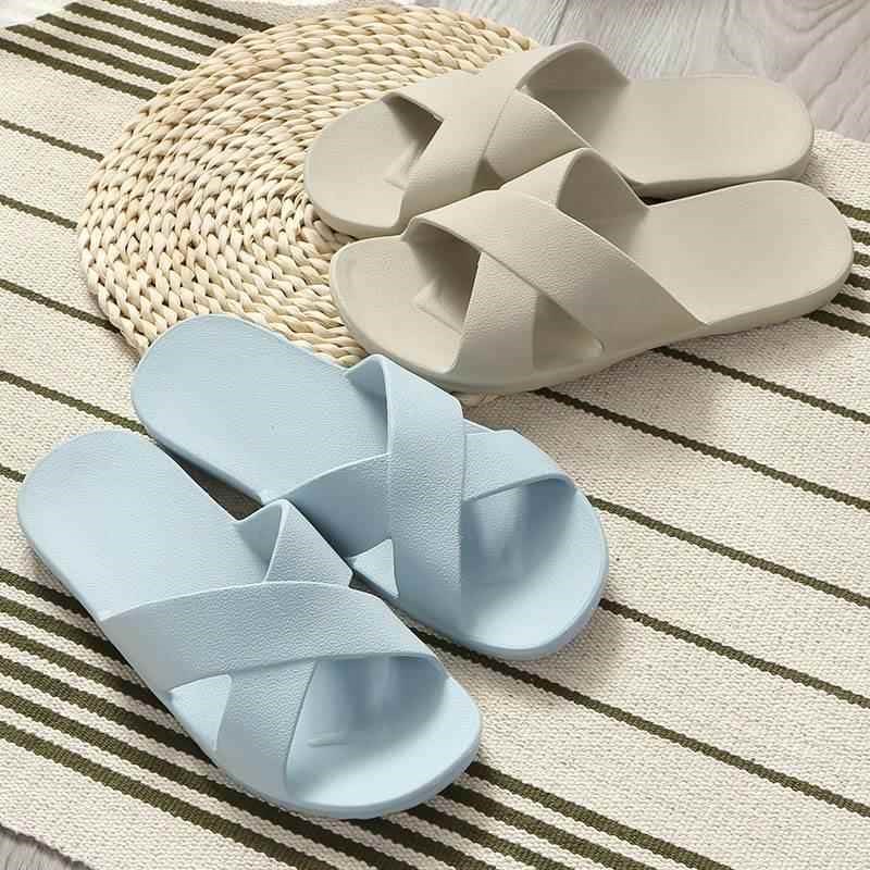 夏季简约家居室内男女拖鞋交叉带情侣浴室凉拖N鞋EVA洗澡防滑拖鞋