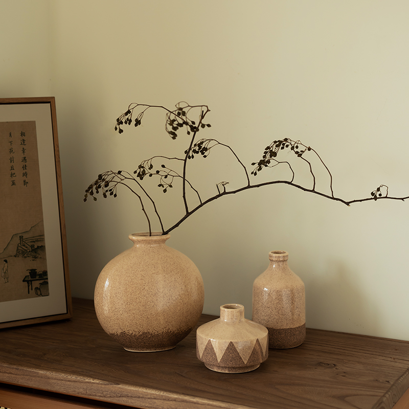 日式复古侘寂风花k瓶摆件客厅插花轻奢高级感新中式陶瓷装饰小花