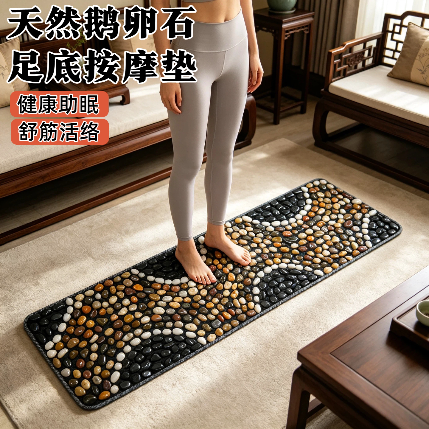 天然鹅卵石足底按摩垫中医通经络足疗脚垫指压板鹅卵石踩脚垫