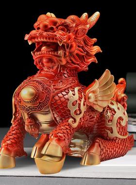 厂家直供黄铜麒麟摆件一对飞天火麒麟公司家居客厅装饰工艺品