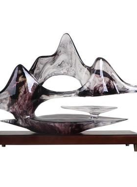 新中式透明水墨假山摆件售楼处客厅玄关装饰品高端云山软装工艺品