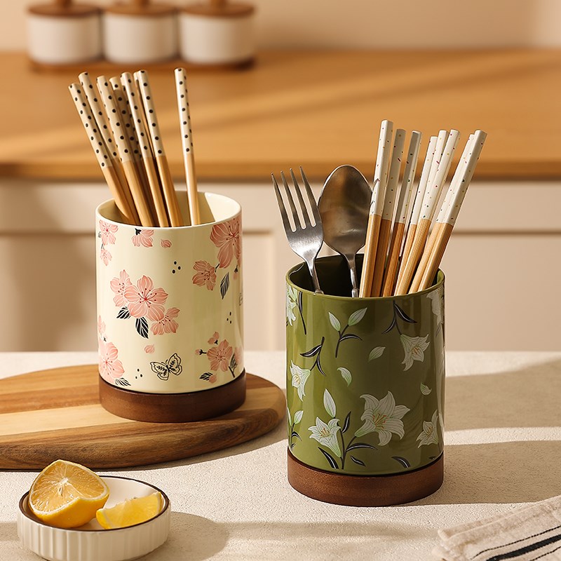 特别好看的筷子筒台置陶瓷筷w子收纳盒家用高档新款厨房筷子沥水