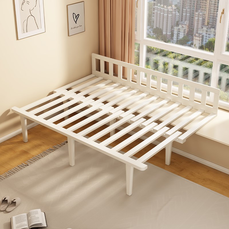 白色实木飘窗拼接床架伸缩排骨架衔接床飘窗一体床改造Y延伸一半