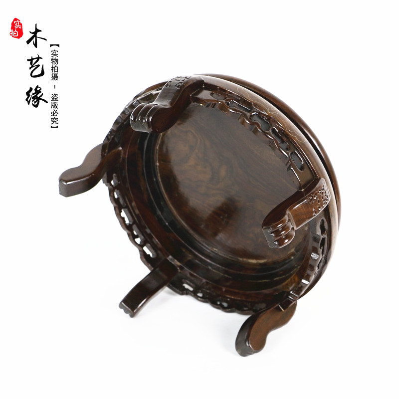 红木圆形花几花瓶盆景花架鱼缸落地置物架奇石石头实木底座花盆架