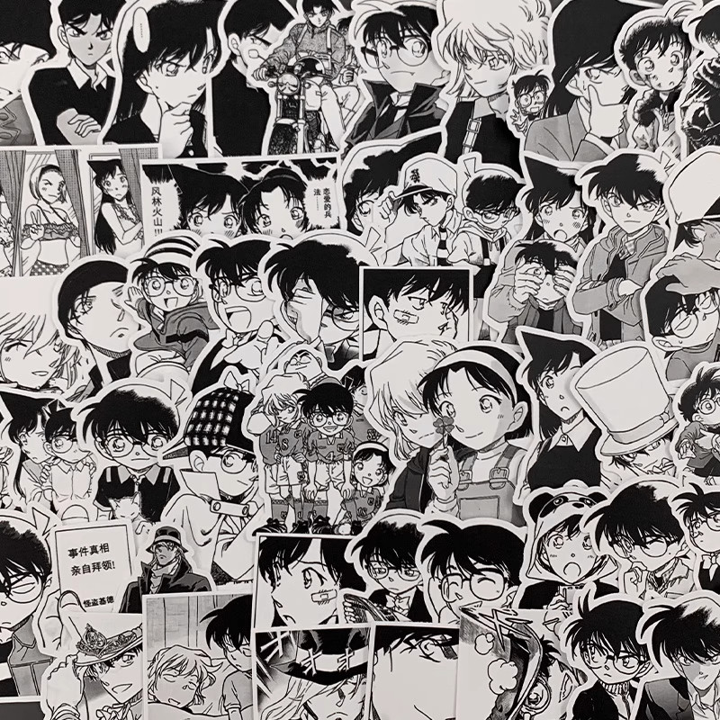 124张黑白新1漫画贴纸名侦探贴纸手账笔记本文具盒贴画电脑贴话