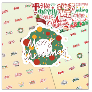 160张25新款圣诞节文字贴纸涂鸦女孩儿童装饰手账不黏胶贴画diy