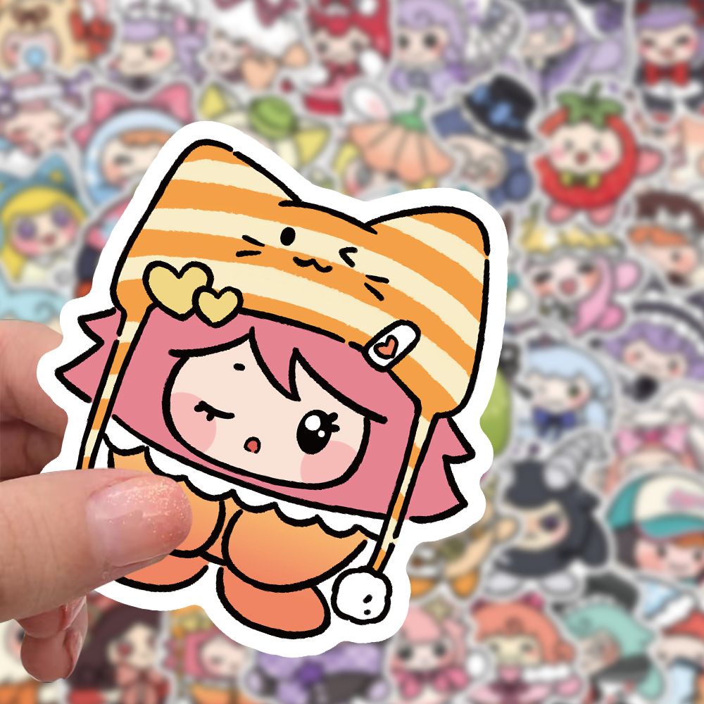 100张蛋仔换装秀卡通可爱爆款动画贴纸派对童年动漫手机防水手账