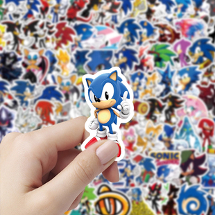 206张超音鼠sonic超级索尼克卡通贴纸可爱动画涂鸦文具滑板车贴画