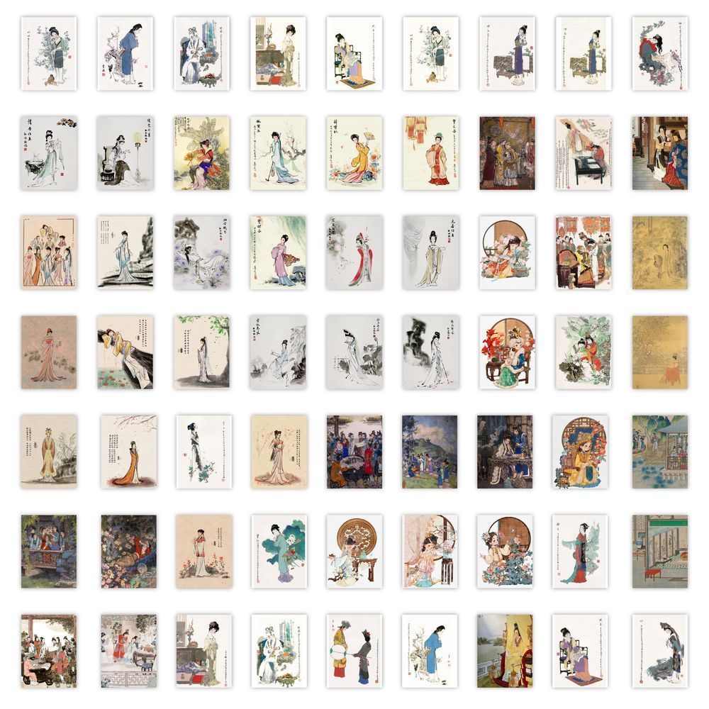 189张红楼梦插画水墨贴纸四大名著古典人物儿童读物周边装饰贴画
