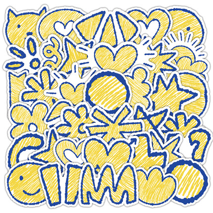 80张鲜亮风描边涂鸦贴纸笔记本电脑手账本保保温板装饰防水贴画