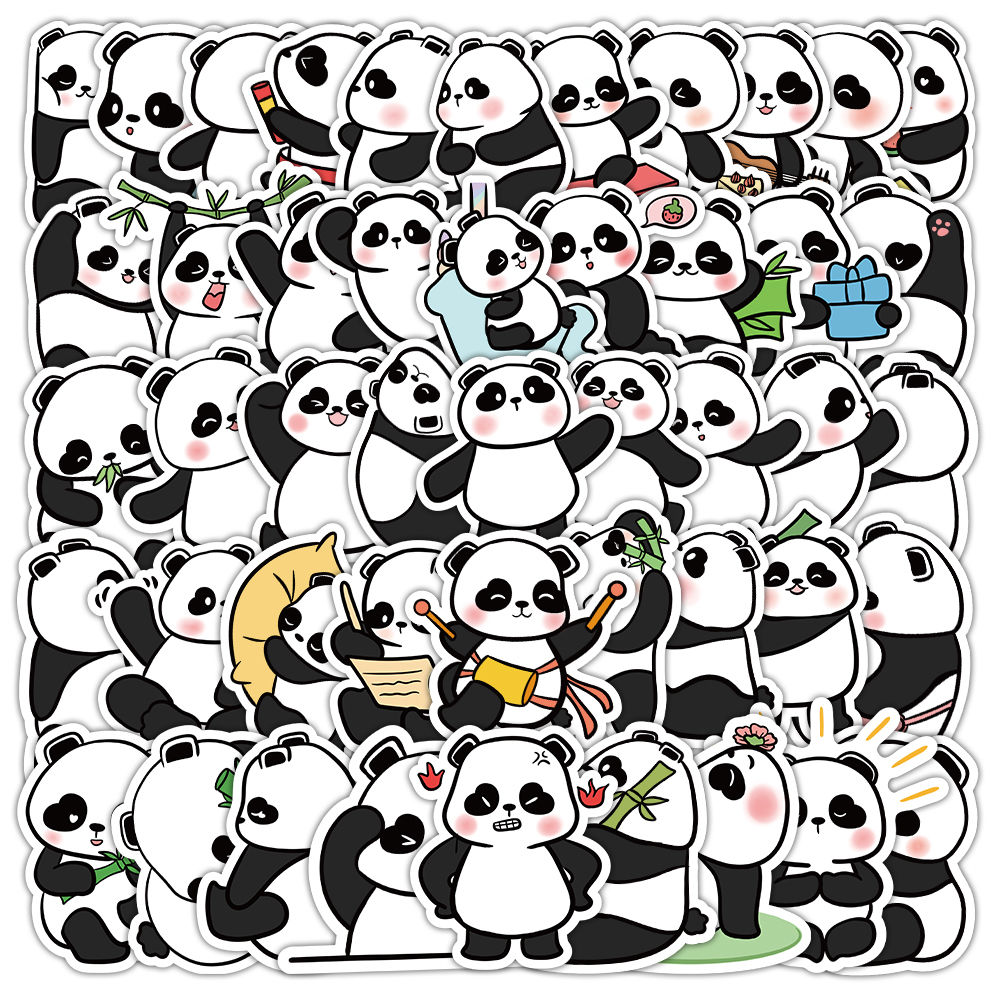 106张卡通可爱大熊猫贴纸装饰小图案行李箱手机手账素材防水贴画