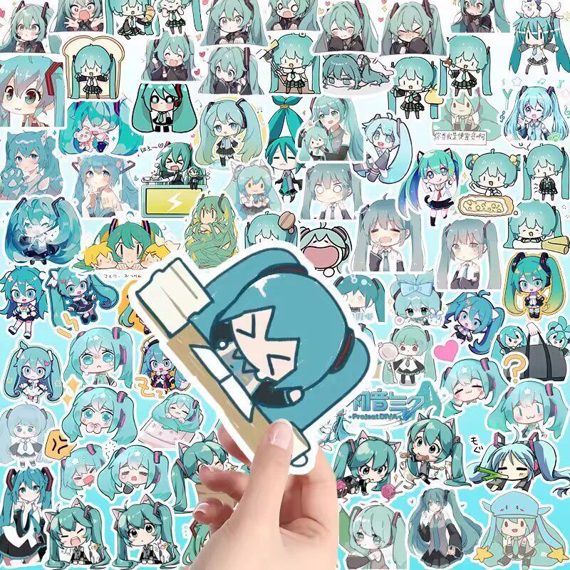 200张新款可爱Miku初音贴纸动漫装饰小图案手账行李箱水杯贴画diy