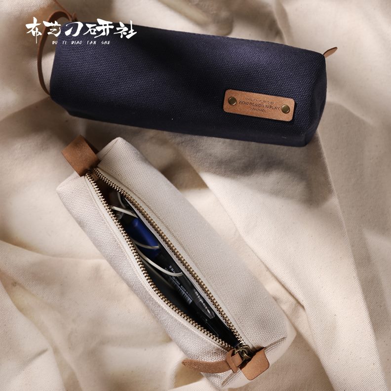复古笔袋简约原宿风初中国风文具袋小众帆布文艺纯色小高中生