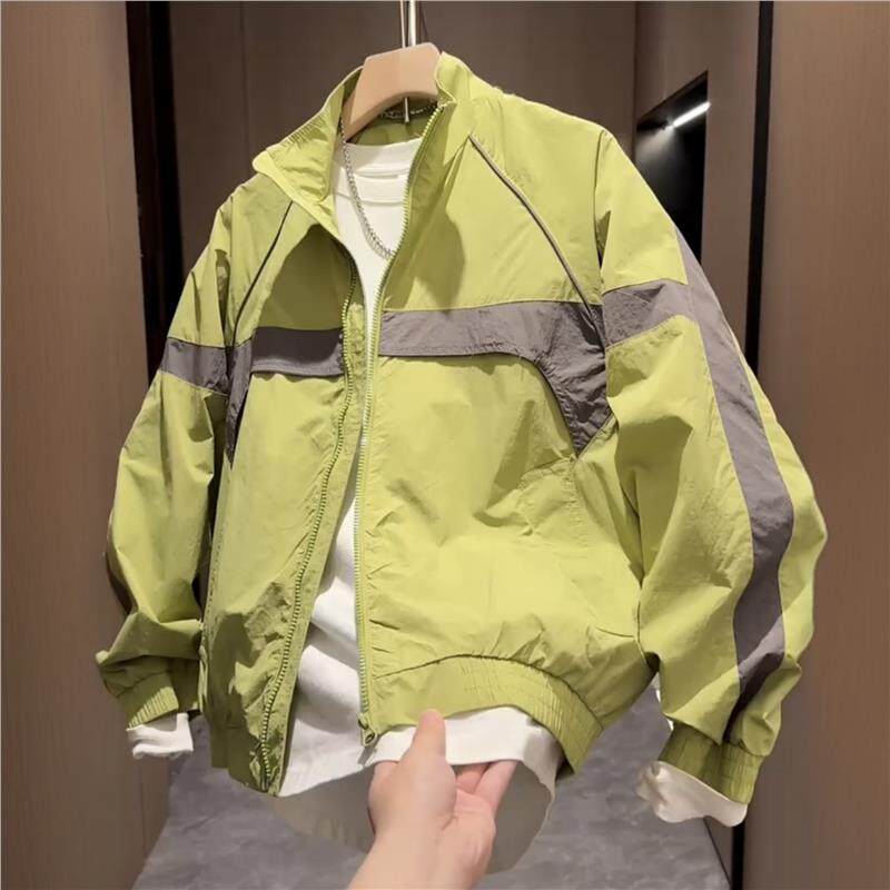 春夏季薄款外套男士潮牌拼接撞色立领夹克百搭青年户外防晒衣服男