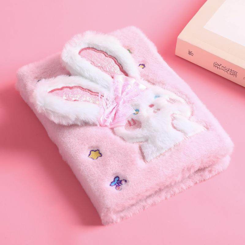 毛绒手账本可爱风小清新兔子笔记本布料日记本卡通加厚手帐本子