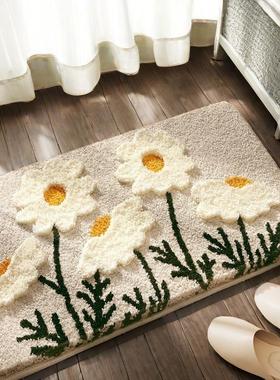 浴室地垫植绒高低毛立体3D森系绿色花朵进门地垫吸水垫卫生间脚垫
