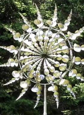 跨境新款金属风车3D风力动力学捕风器户外花园草坪风向标庭院装饰